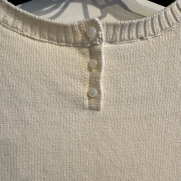 New Talbots Knitted Top White Cream Ribbed Hem Back Button Short Sleeve Sz 1X - Picture 7 of 7